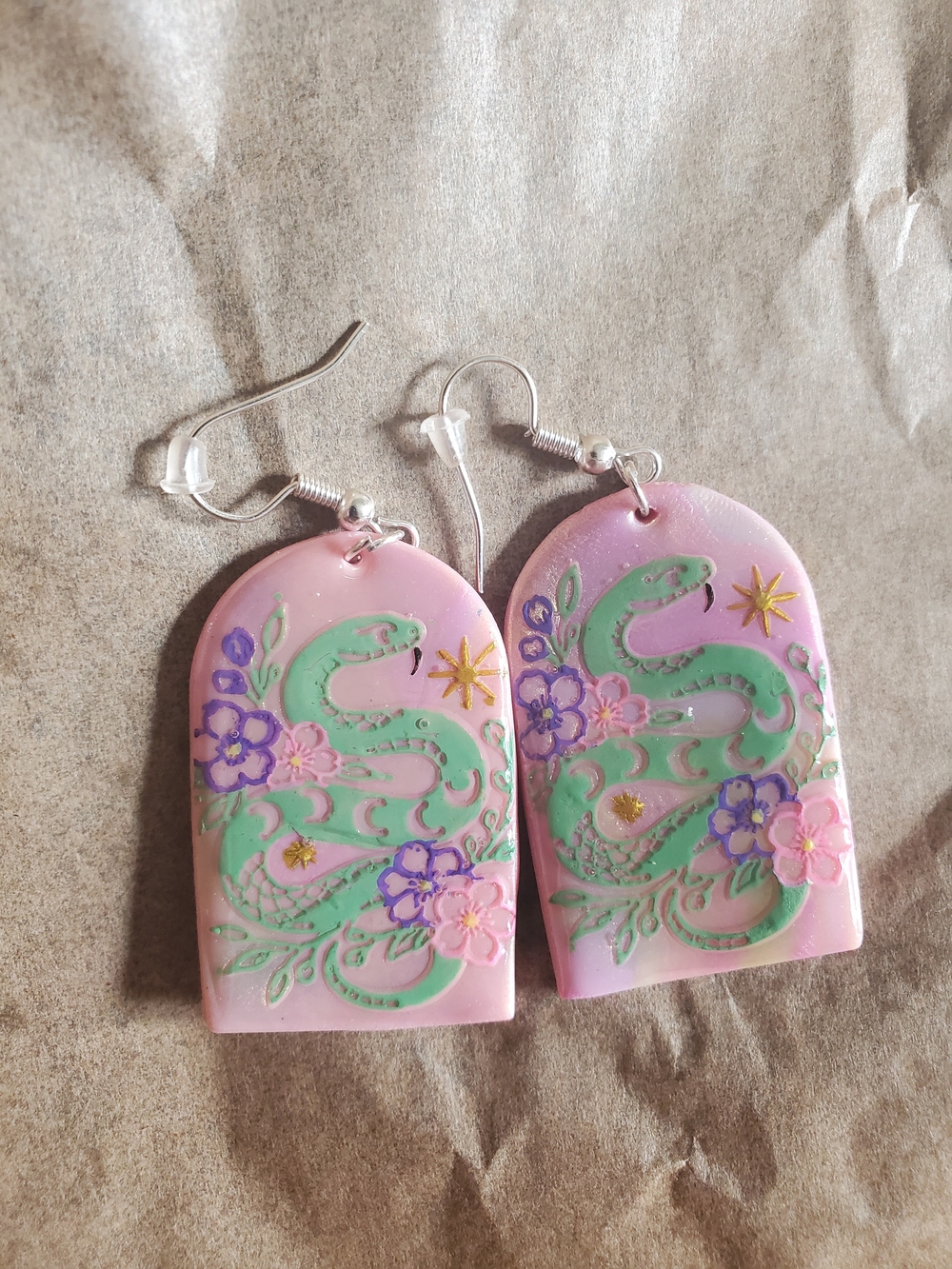 Handmade Floral Snake Drop Earrings